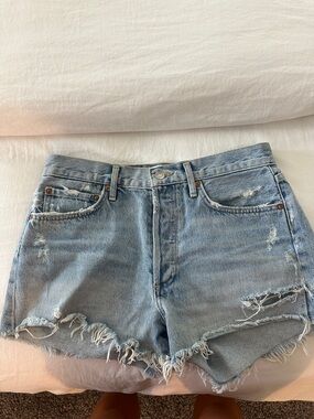 Agolde Parker Light Blue Distressed Denim Cutoff Shorts